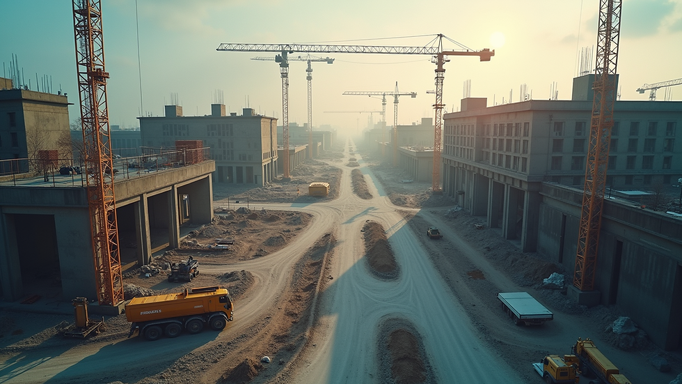 High angle view of a construction site with digital twin technology