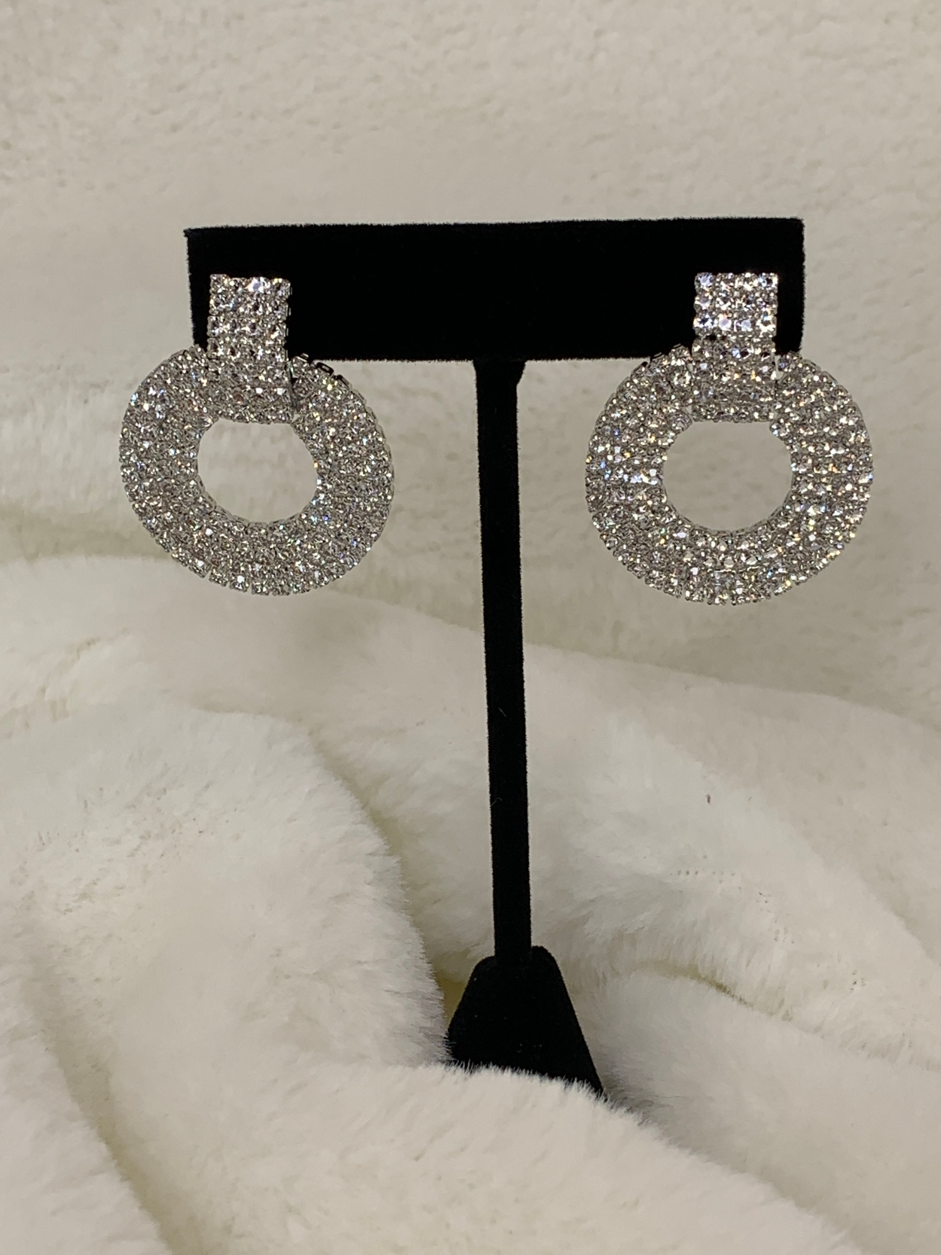 Gold or Silver Circle Rhinestone Earrings
