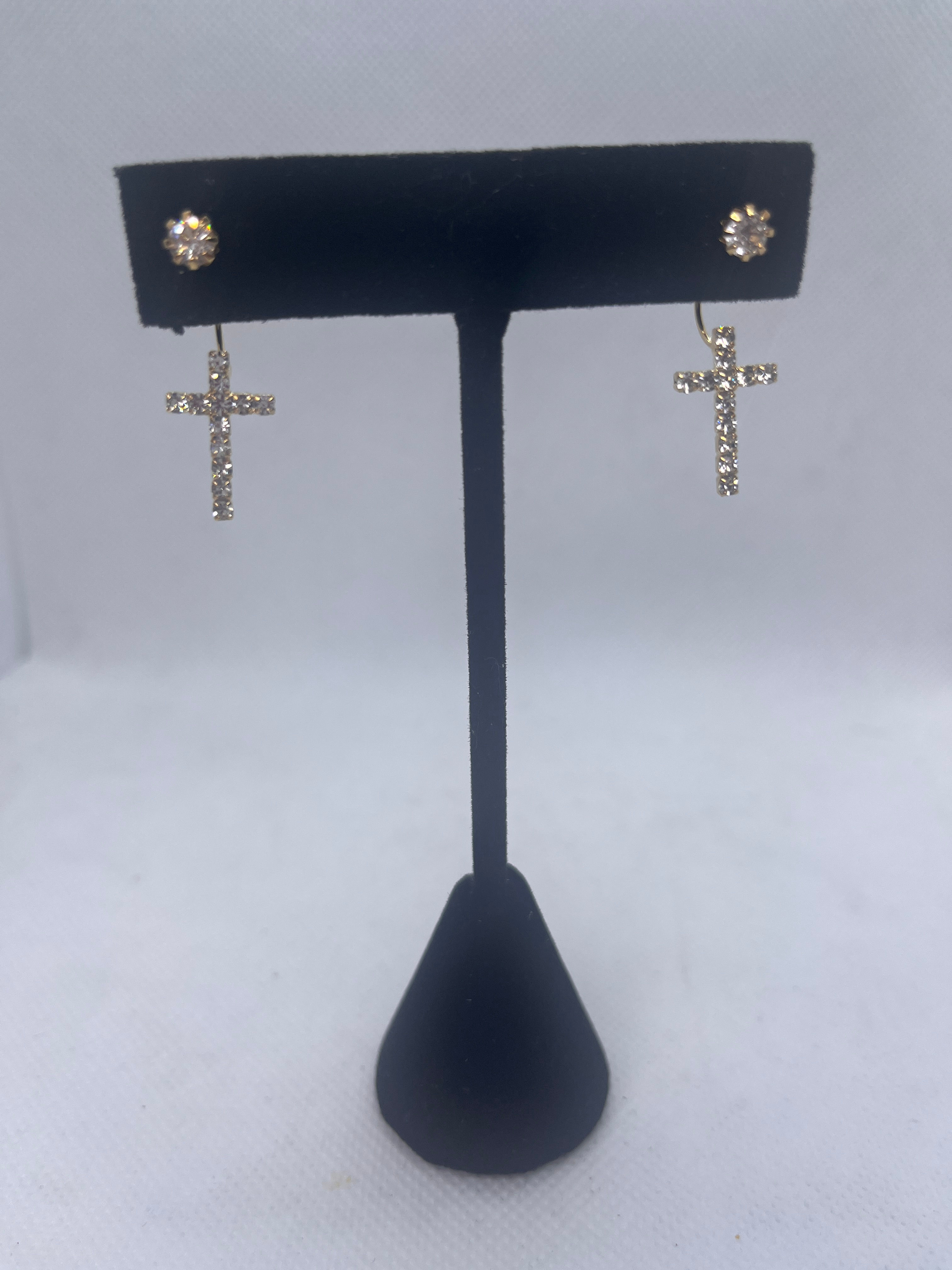 Rhinestone Peek a Boo Cross Earrings