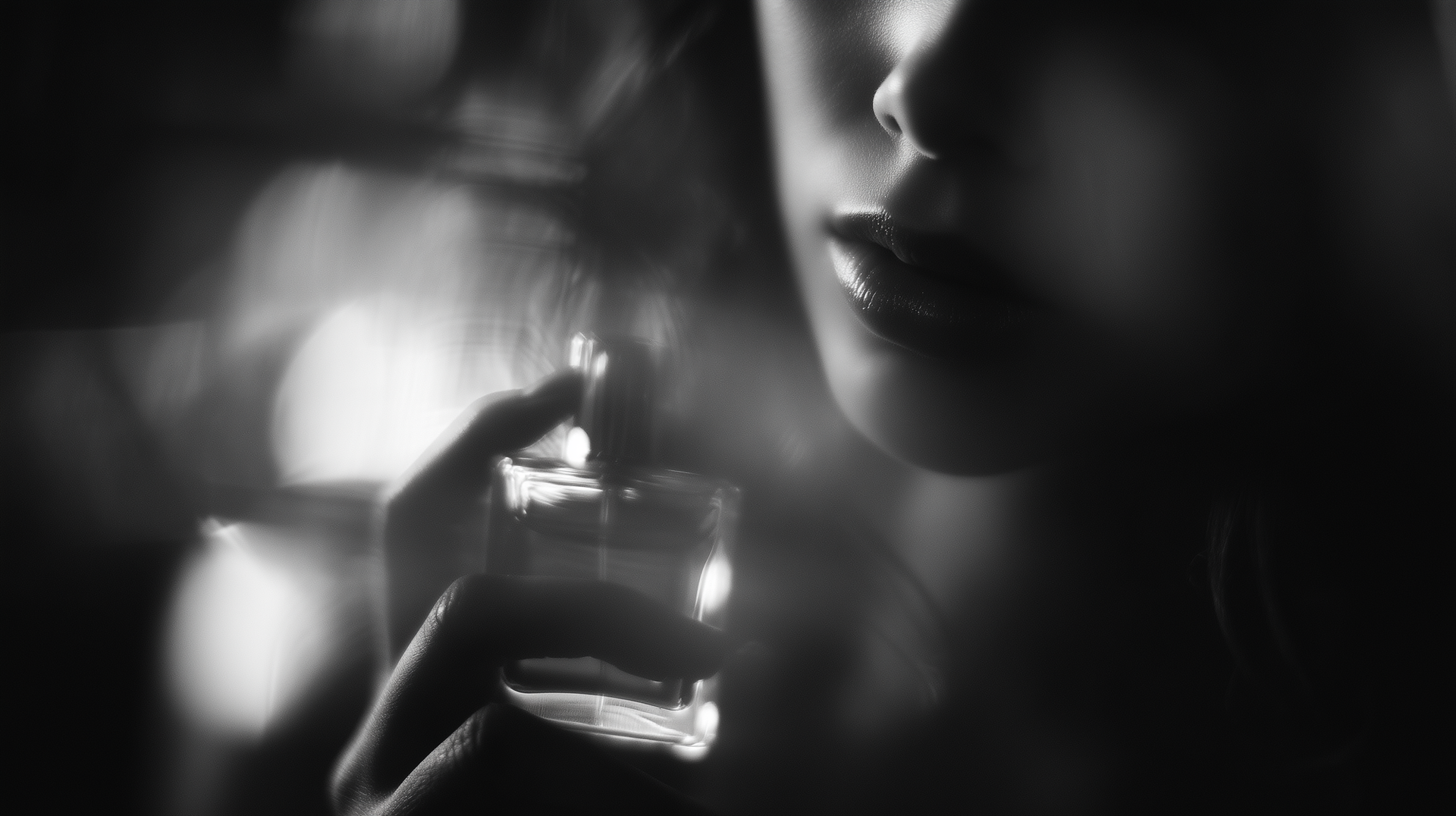 Model holding a perfume bottle — luxury fragrance brand identity White Stone Atelier