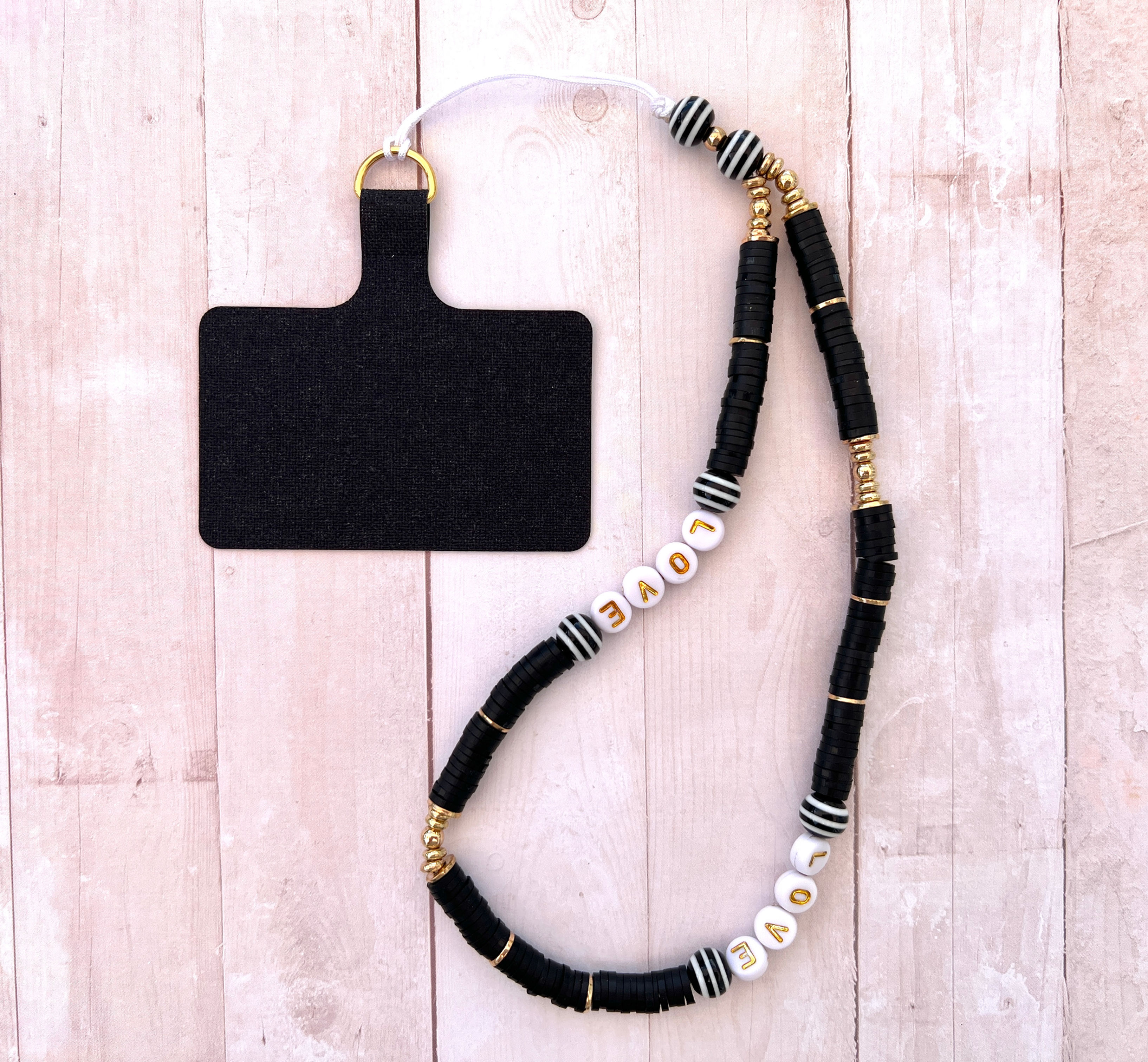 Black Wristlet Phone Strap LOVE