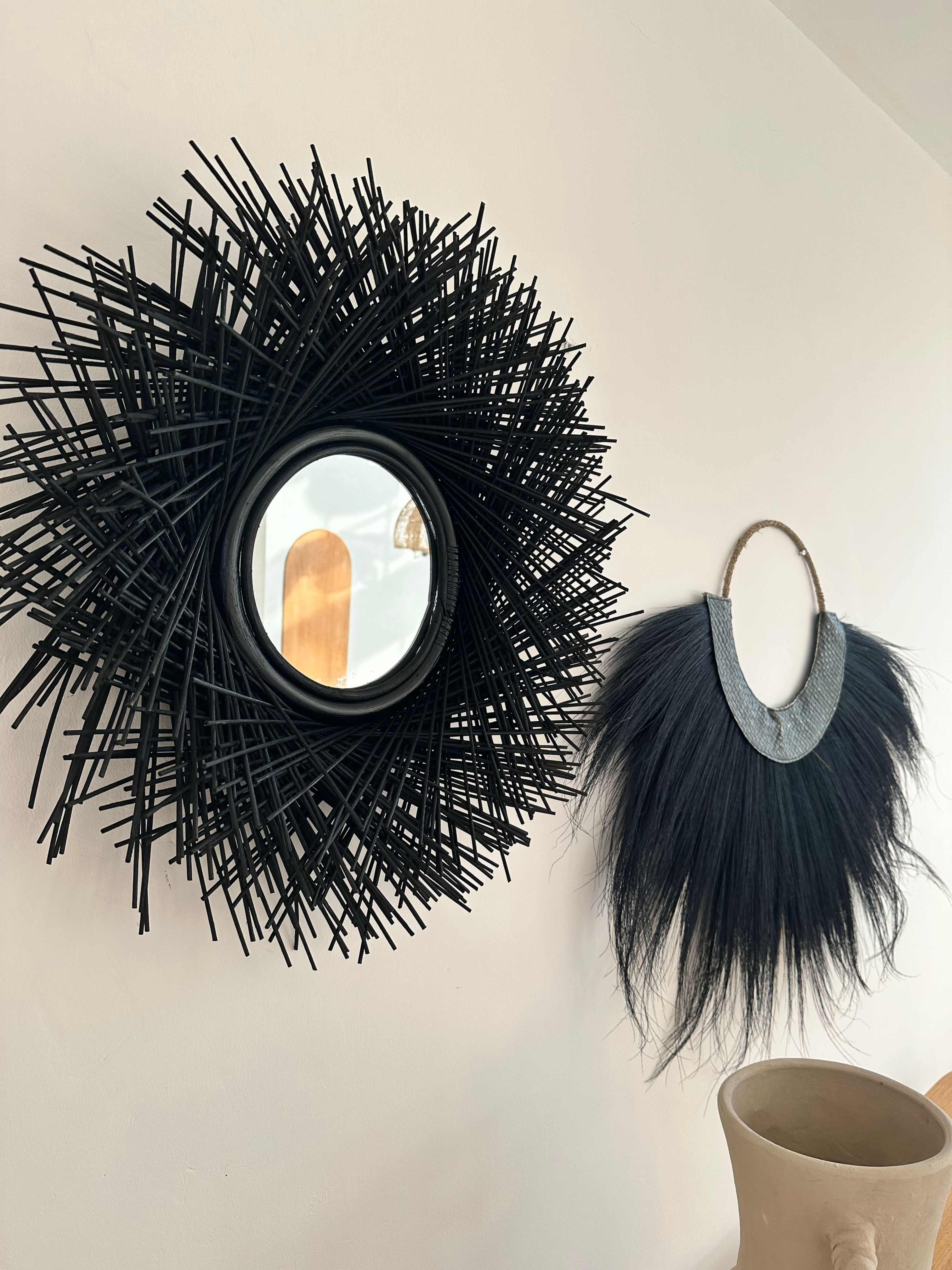 Nest Rattan Mirror - black