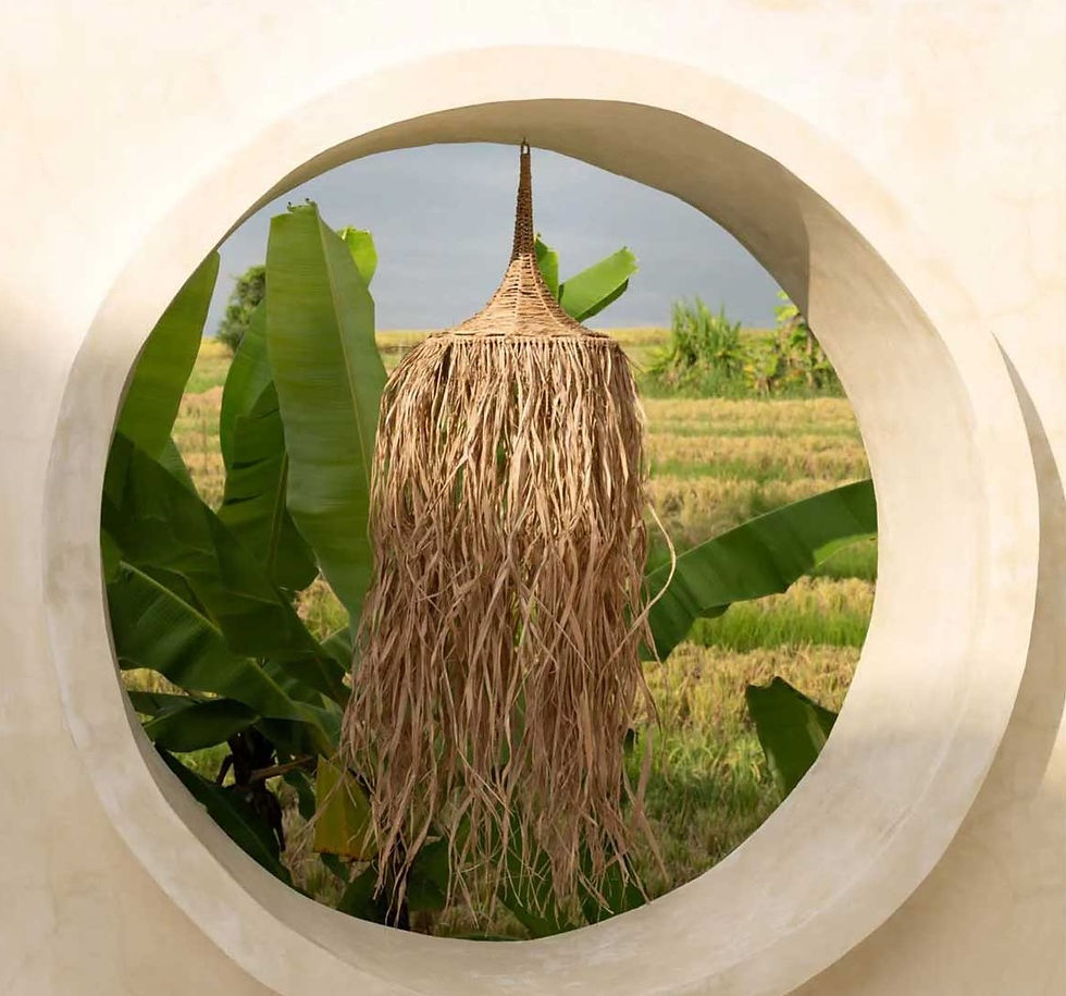 Thumbnail: Stylish raffia lamp shade designed for bohemian gardens, offering a unique and natural lighting solution.