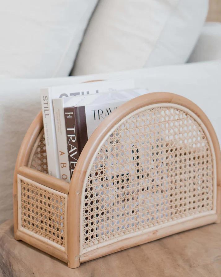 Thumbnail: side photo on Rattan Book Stand with the books