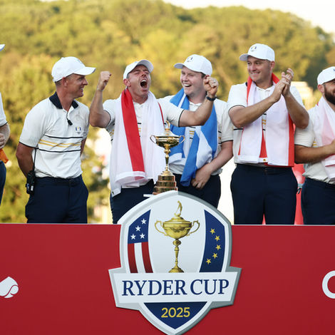 The Ruder Cup 2025 Winning Team Europe Celebrating with the Ryder Cup Trophy