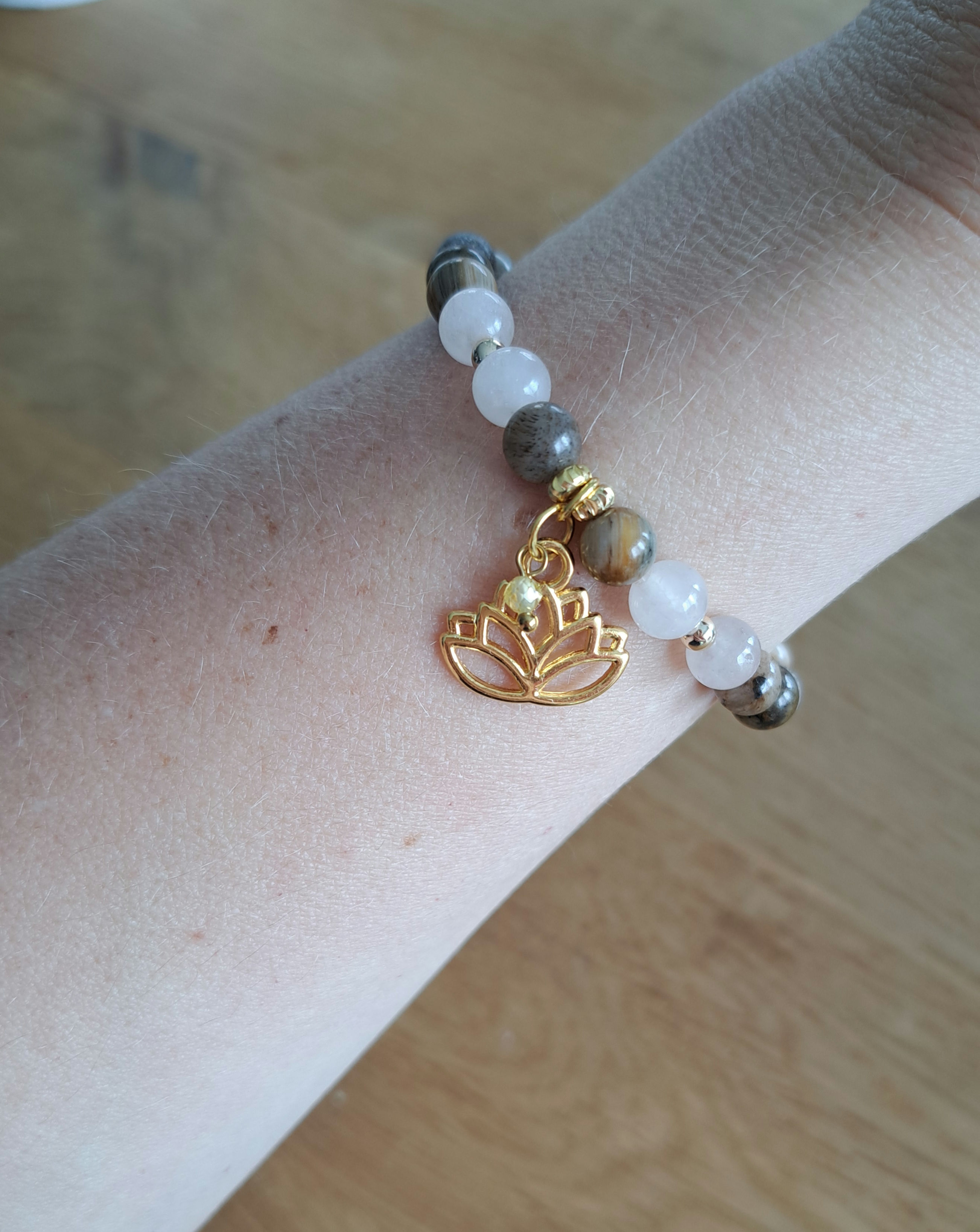 Armband Rosenquarz&Bernstein Lotus