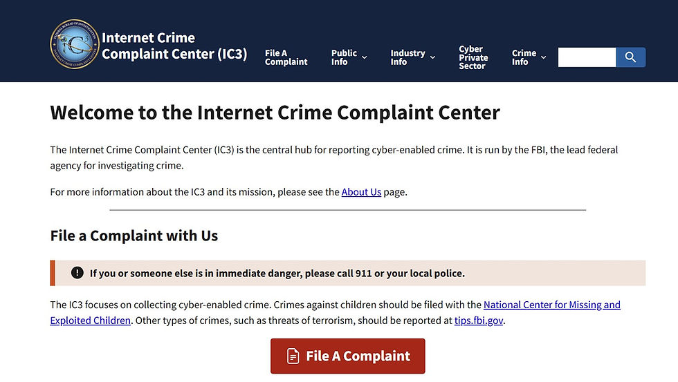 Screenshot of the Internet Crime Complaint Center (IC3)