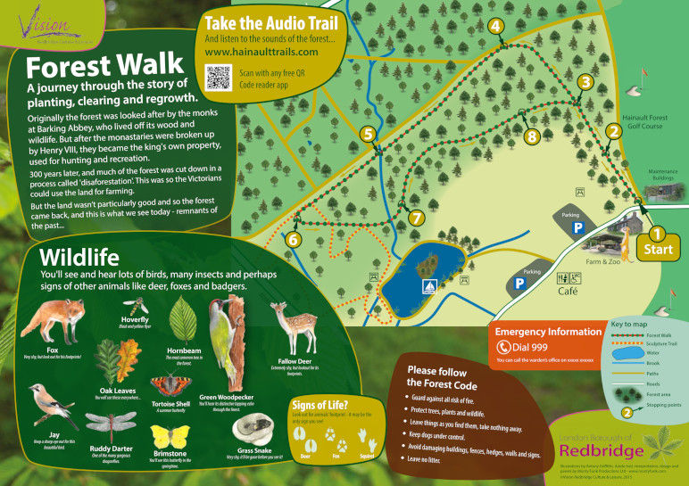 Forest Walk audio trail map: wildlife, planting, and regrowth journey