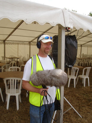 Monty Funk podcasting on location