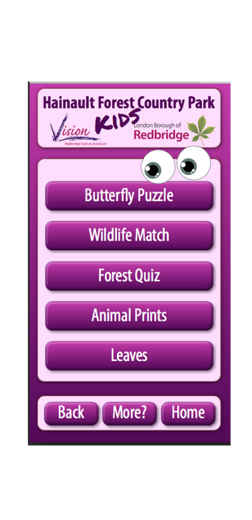 Hainault Forest Country Park VKIDS app: Butterfly Puzzle, Wildlife Match, Forest Quiz, Animal Prints, Leaves