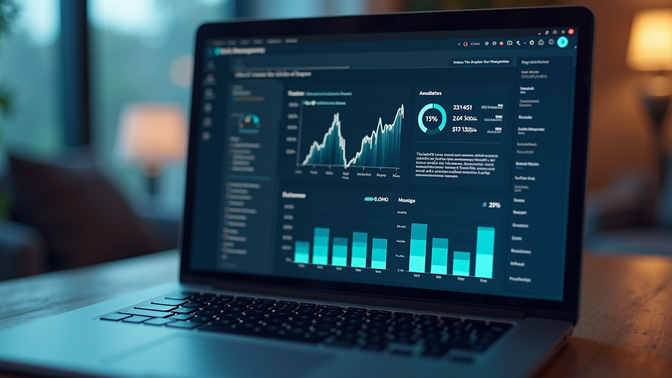 Close-up view of a laptop screen showing AI-driven marketing analytics dashboard