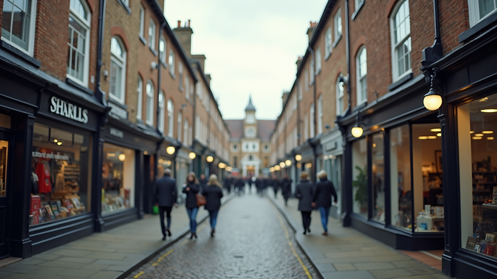 Eye-level view of a local high street with small businesses