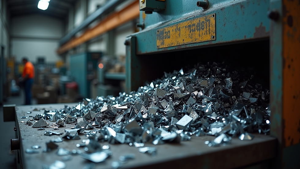 High angle view of industrial metal shredding machine in operation