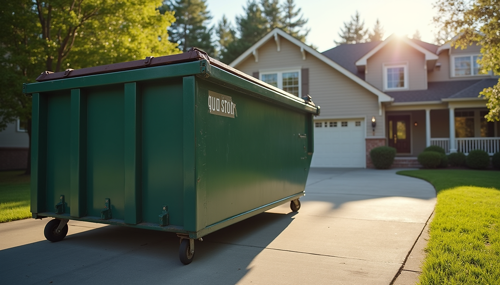 Roll-off dumpster in front residential home