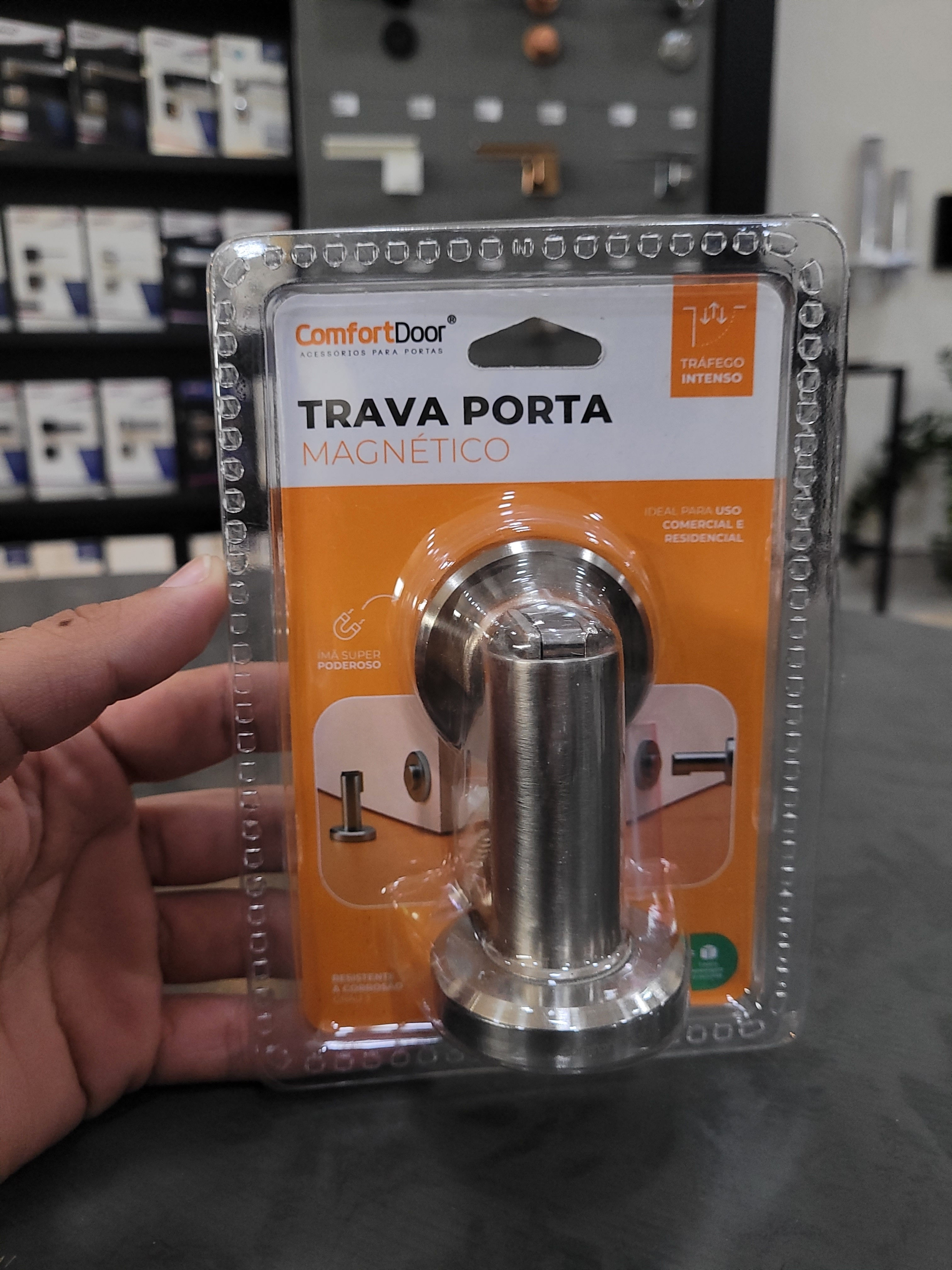 Trava Porta Magnético Dual Escovado