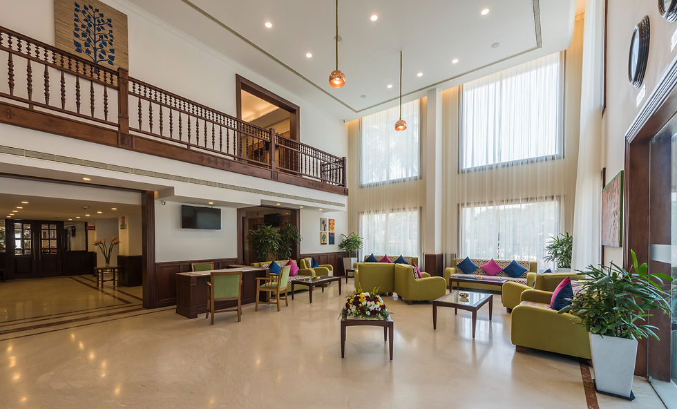 Hotel lobby with light colour interior