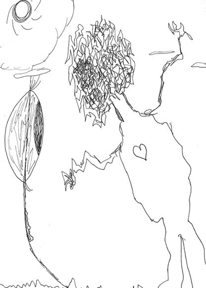 Drawing of an anger monster staring into an eyeball curiously for the Haas Anger Project