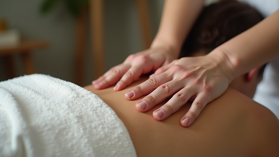 Close-up view of massage therapist applying deep tissue technique on shoulder