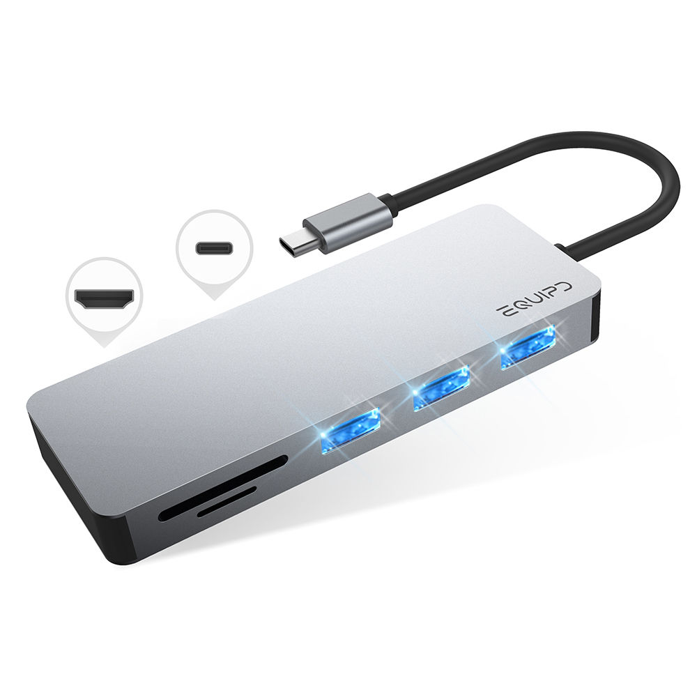 Aluminum 7in1 USB Type-C Hub Adapter (HDMI+Charging+USB 3.0+Card Reader)
