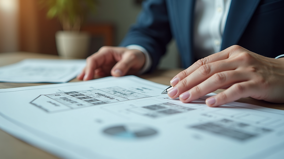 Close-up view of a real estate agent showing a house plan to a client