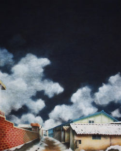 낮에는, 밤에는 130.3×162cm 장지에 분채 2015