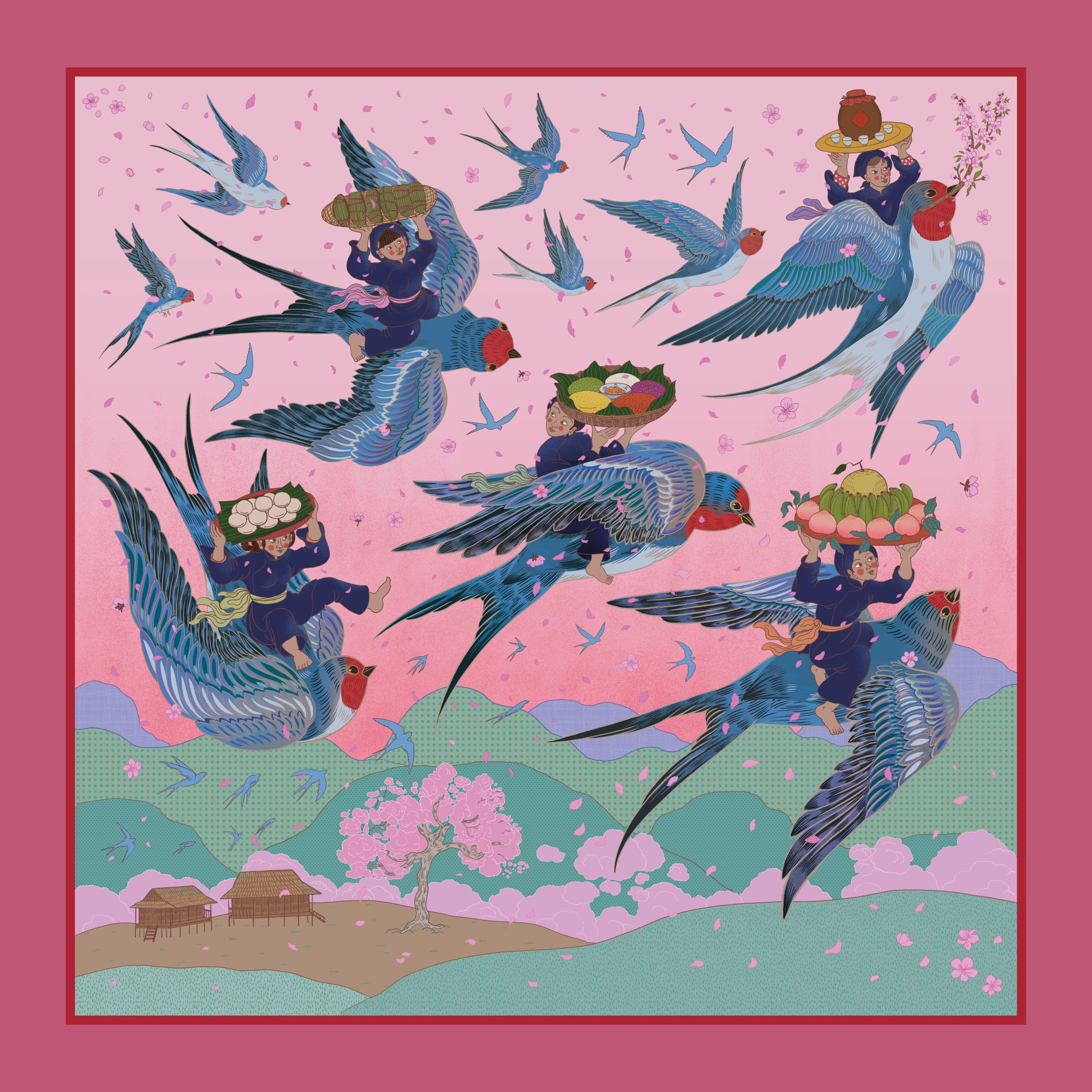 Khăn hoạ tiết Én thiêng tộc Nùng