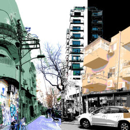 Tel Aviv cityscape painting black white minimalist