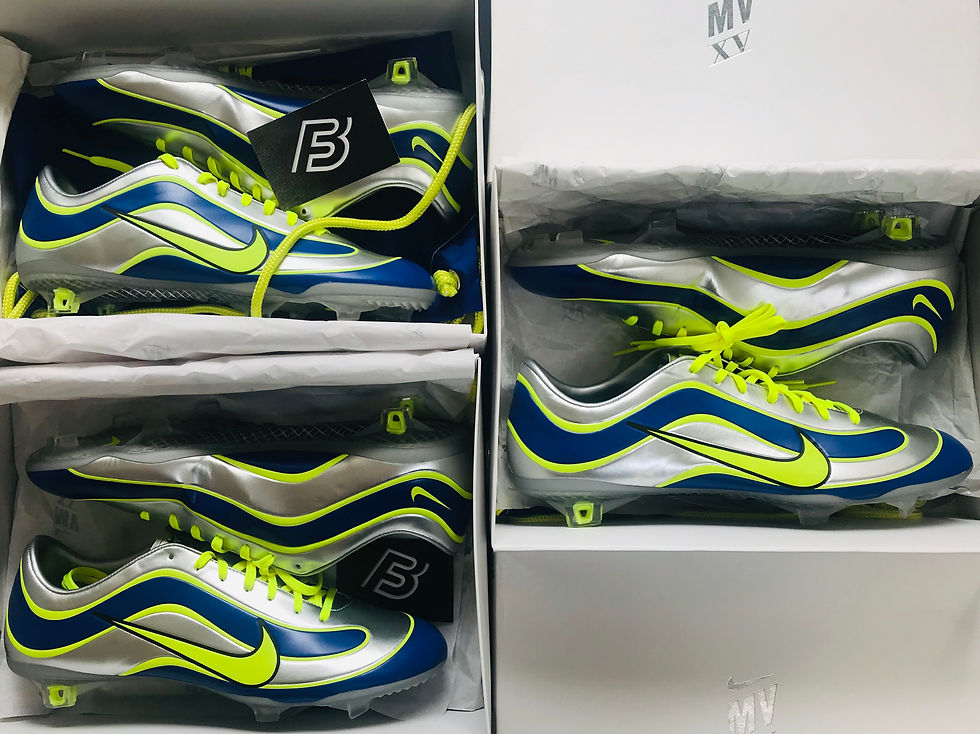 High angle view of a rare deadstock football boot displayed on a shelf