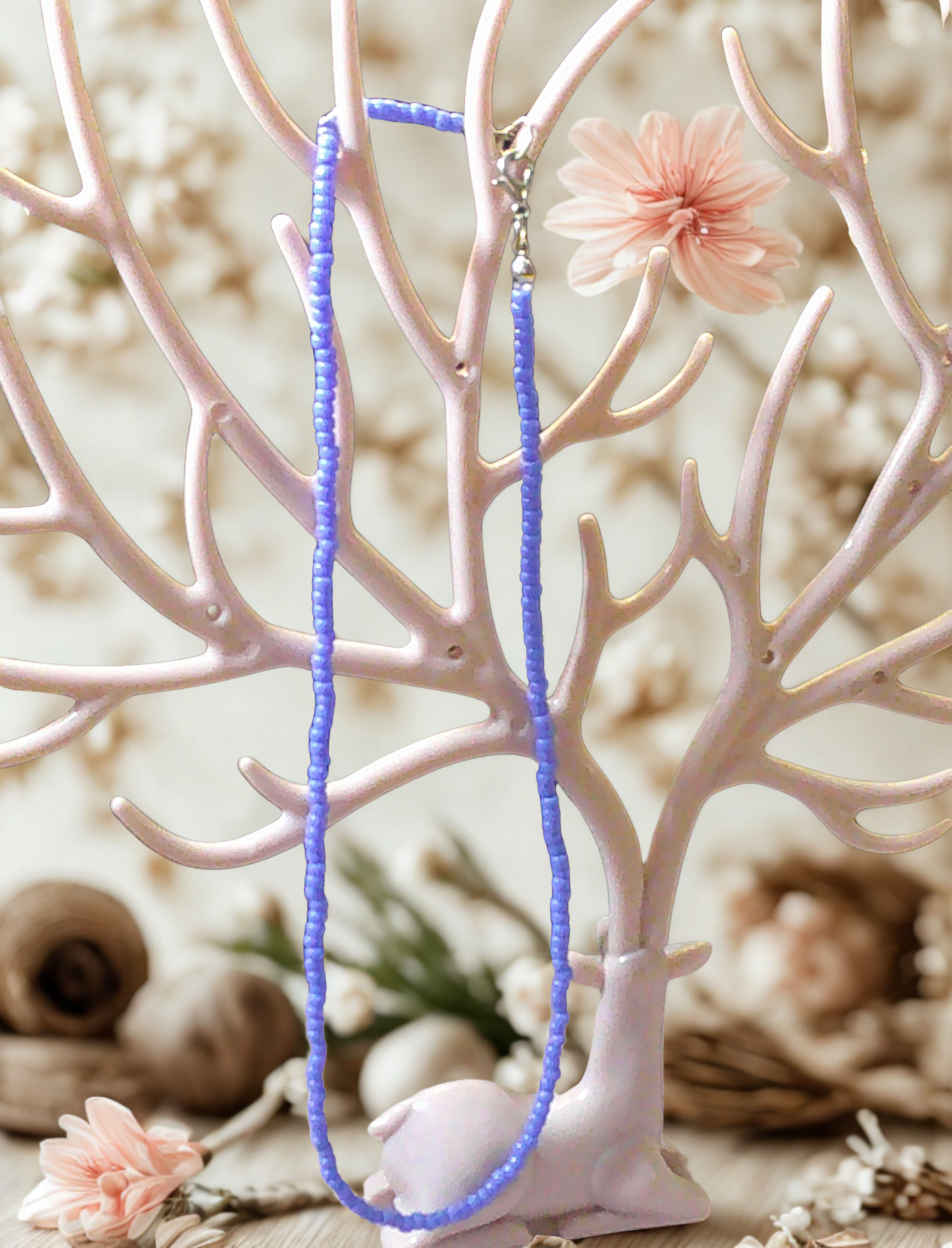 AQUA BLUE GLASS SEEDS BEADS NECKLACE