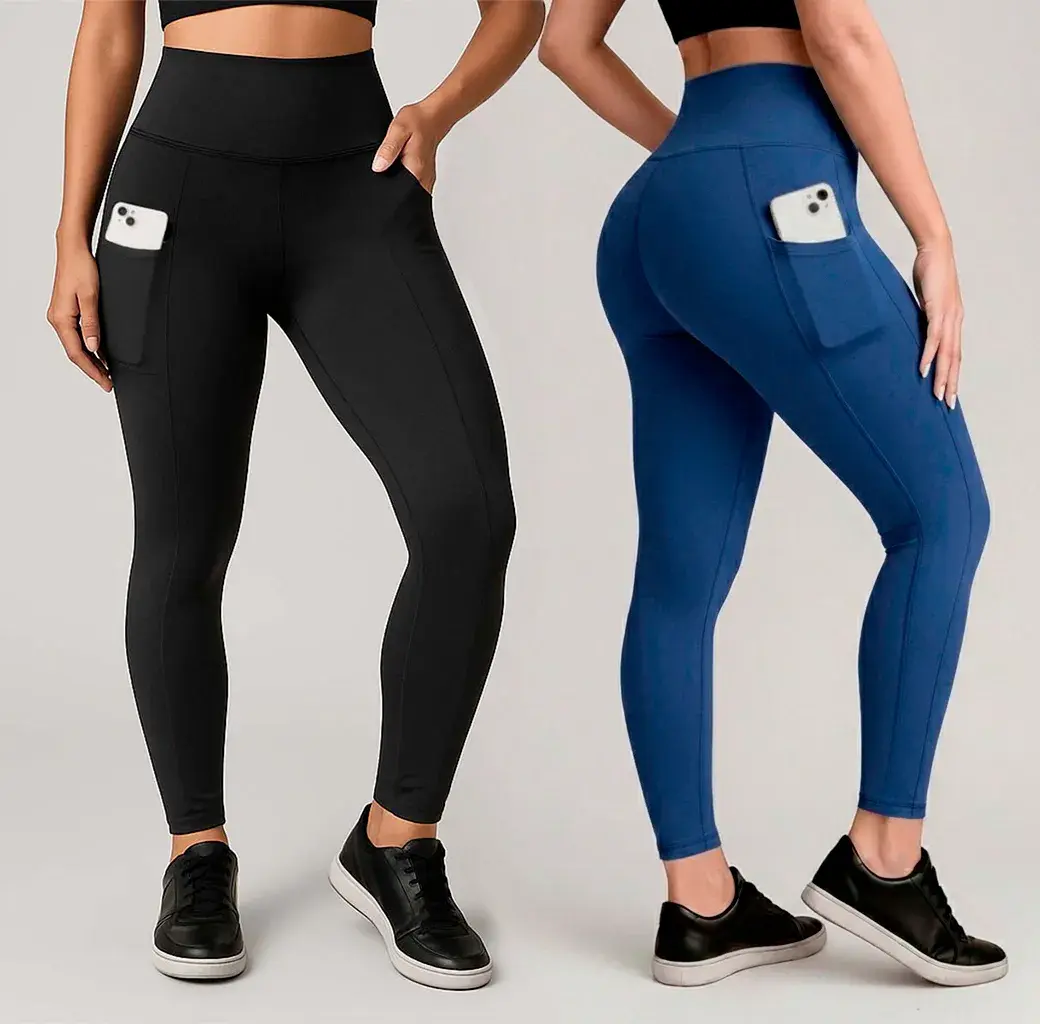 Kit 2 Calças Legging Feminina Grossa Cintura Alta Com Bolso
