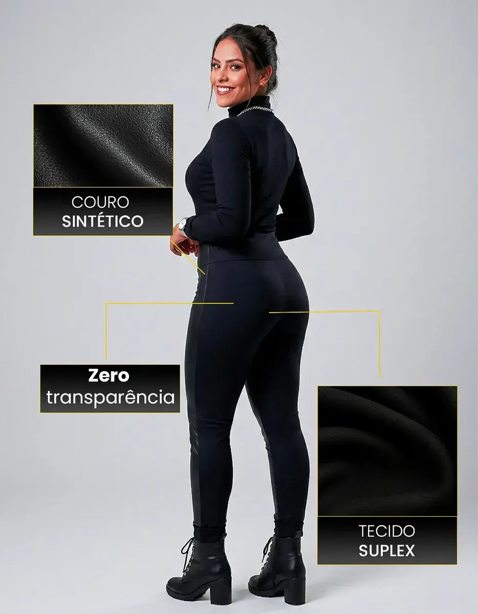 Miniatura: Calça De Couro Feminina Fake Montaria Cintura Alta Skinny