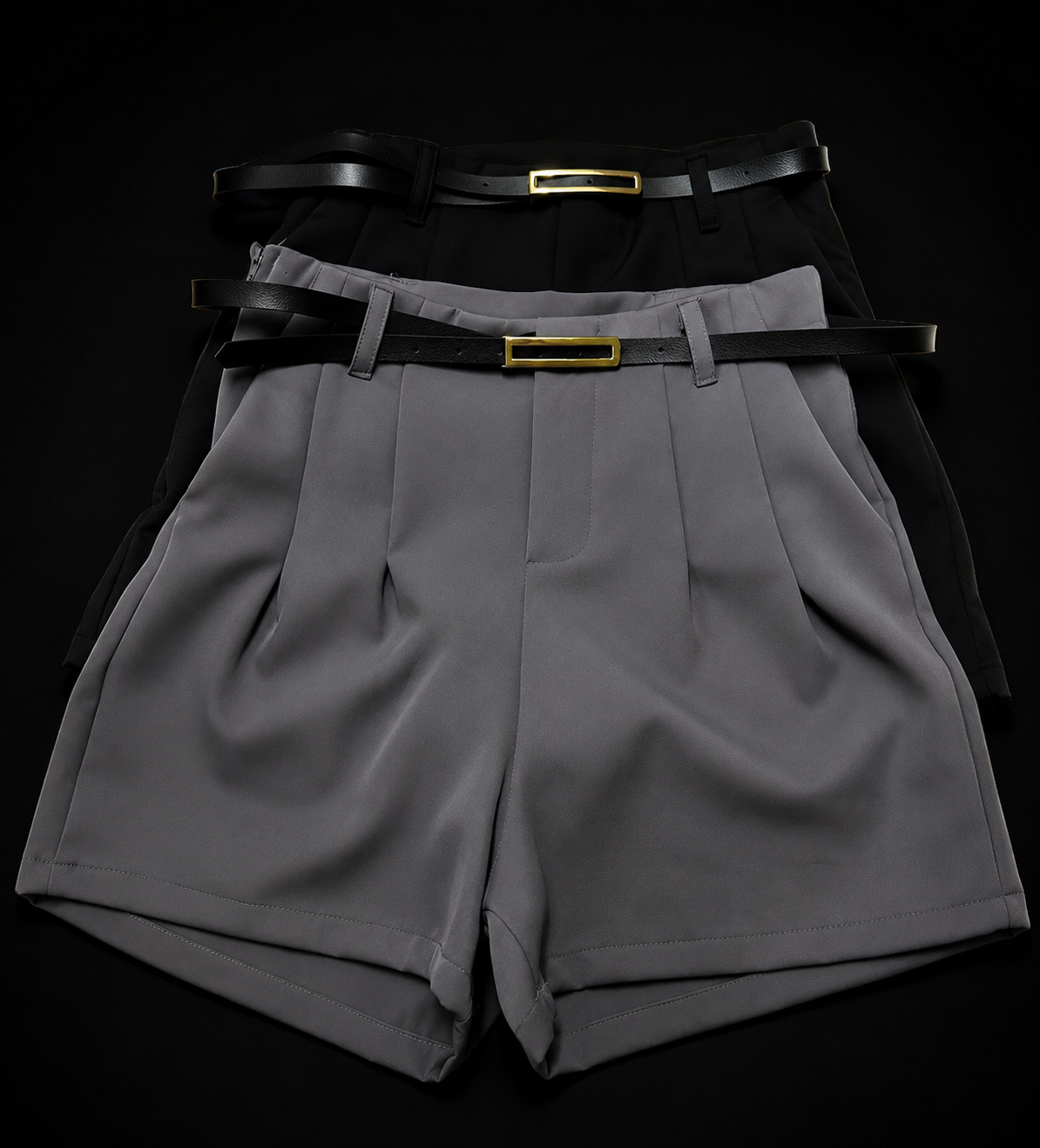 Kit 2 Shorts Feminino Alfaiataria Cinto Bolsos Tendência