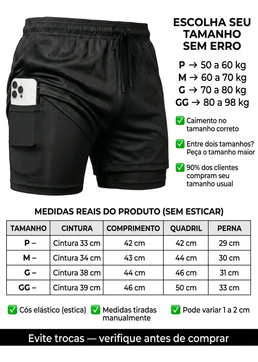 Miniatura: Kit 3 Shorts 2 Em 1 Duplo Bolso Para Academia Treino Corrida