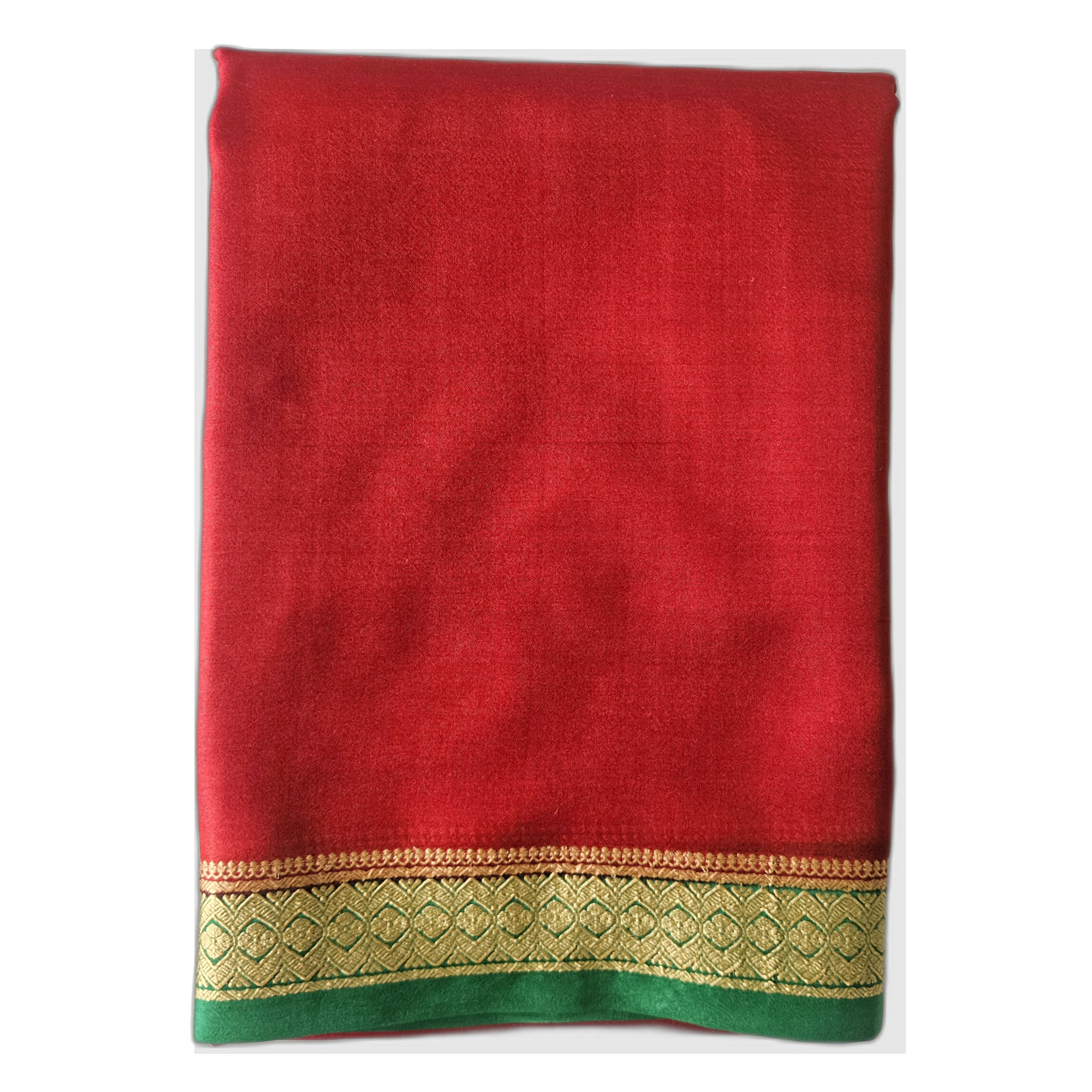 100% Pure Ruby Red Silk Saree with Emerald Green Gold Zari Border