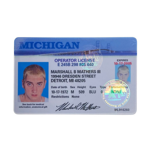 Eminem Holographic Michigan Drivers License Card Badge | NHHM