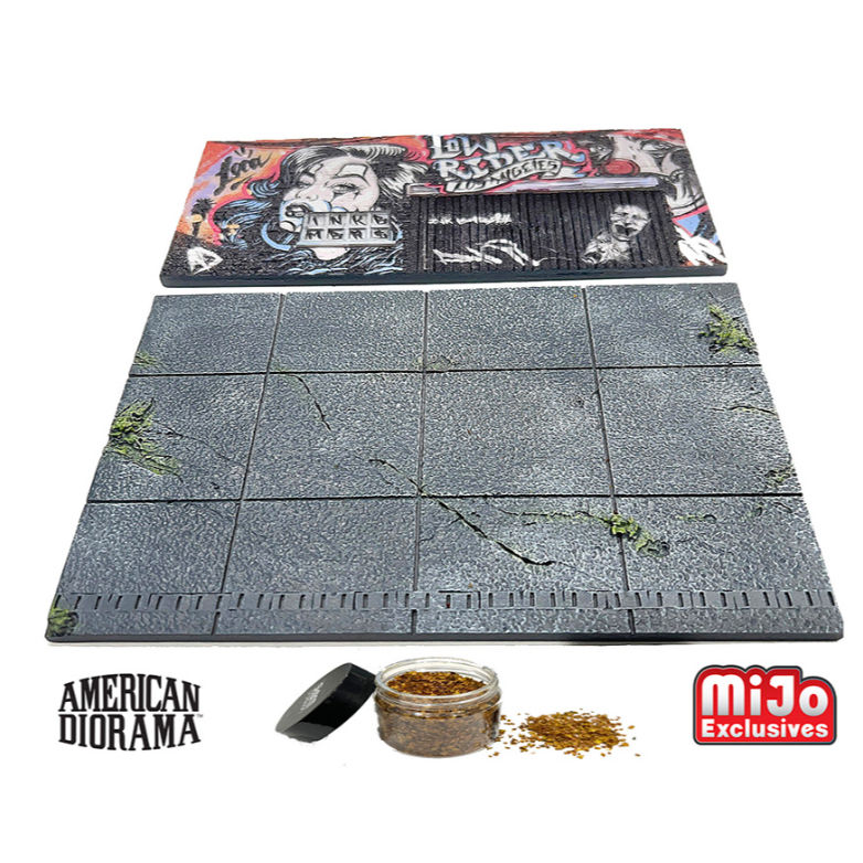 الصورة المصغرة: Black Chevy Impala Lowrider Diecast Model Car and LA Street Art Diorama Bundle