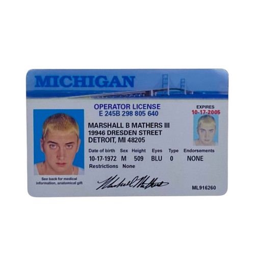 Eminem Michigan Drivers License Card Badge | NHHM Official Site