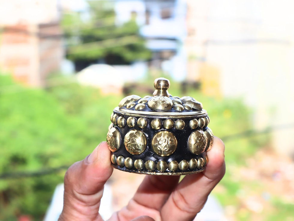 Thumbnail: Salvus APP SOLUTIONS Brass Sindoor Dibbi For womens (2 Inch_ Golden Dot Design)