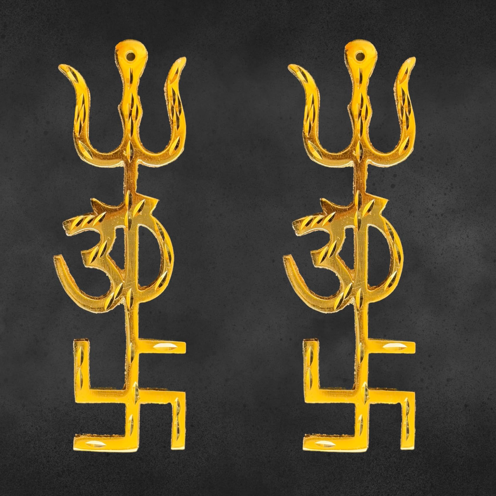 Salvus APP SOLUTIONS Om Trishul Swastik Trishakti Yantra (6 in_Golden) [2 Pc]
