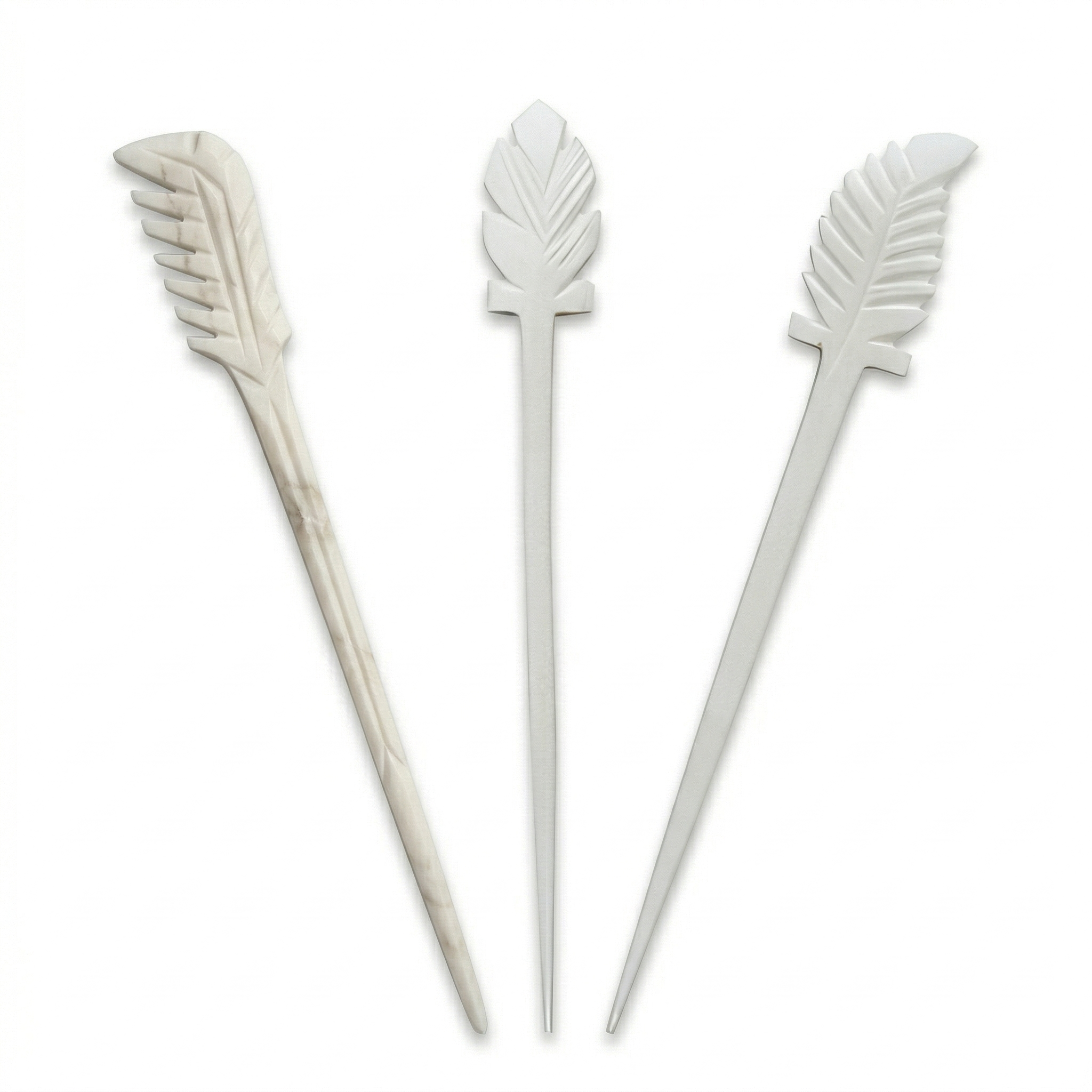 Exclusive White Marble Handmade Juda Pin/Bun Stick, Set of