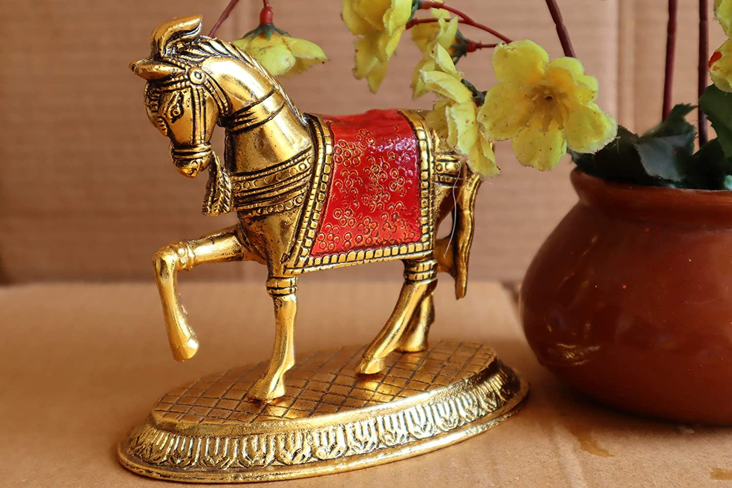 Metal Red Horse, Vaastu Feng Shui Horse for Vastu Wealth, Income (4x4_Inch)