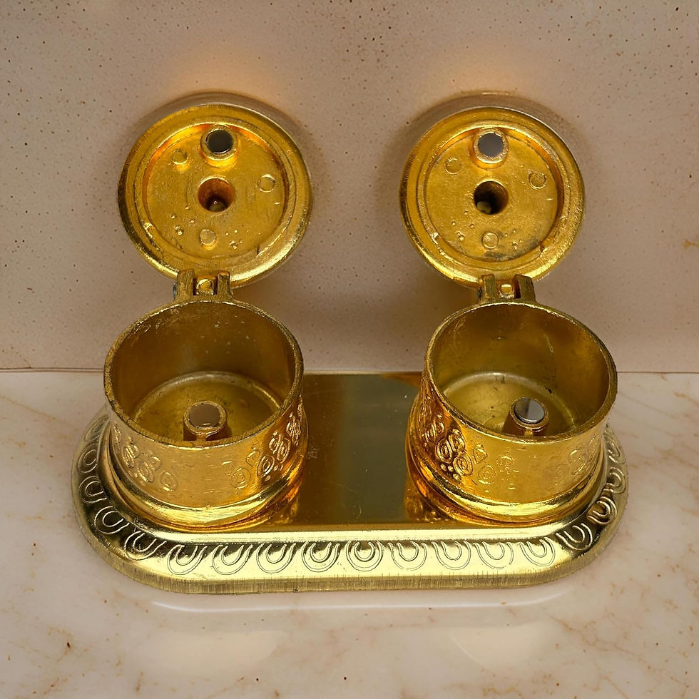 Thumbnail: Elegant Golden Metal Chandan Roli Kumkum Dani (4x2 Inch)