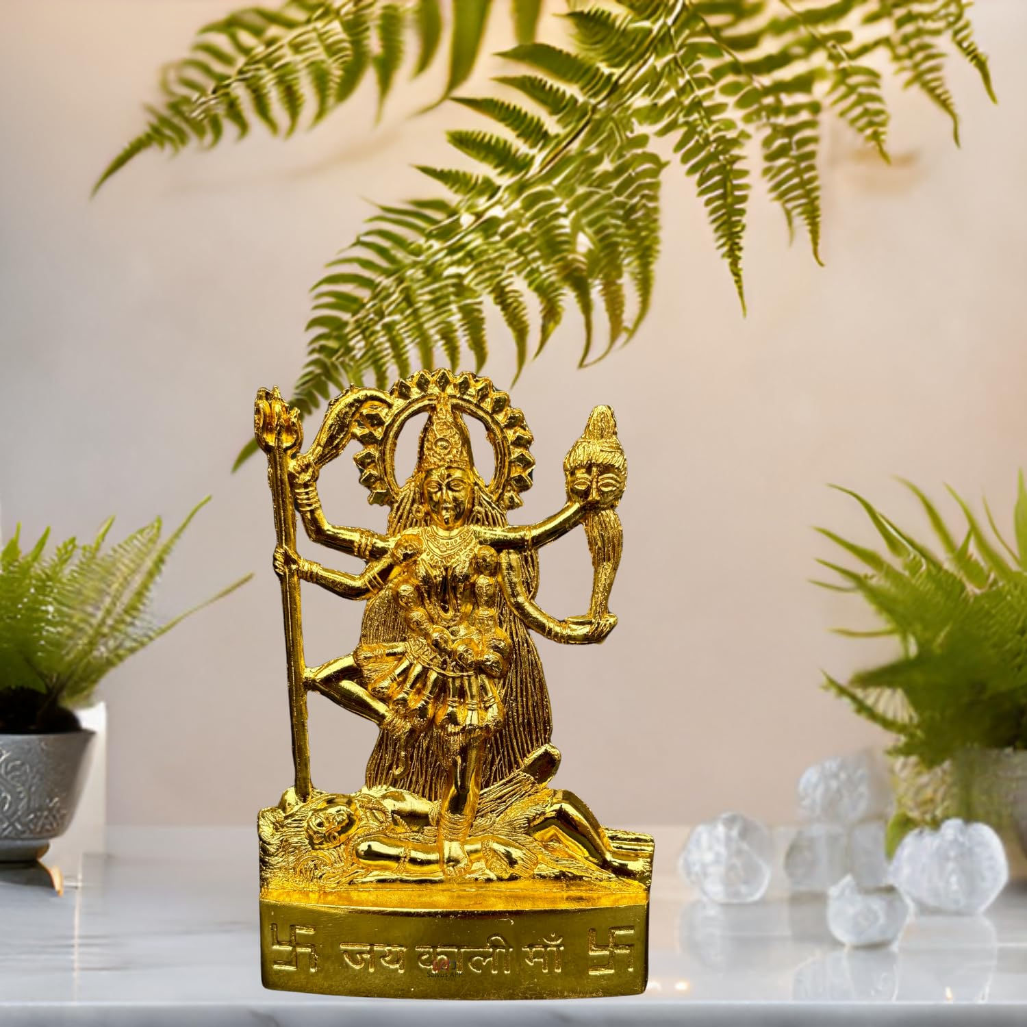 Salvus App SOLUTIONS Metal Kali Mata Statue for Pooja (Golden_7.5x11 cm)