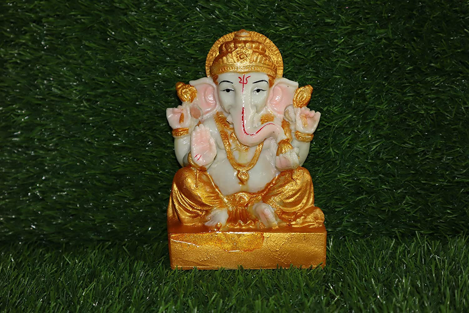 Salvus App SOLUTIONS Polyresin Ganesh Murti/ Statue 6 Inch (White & Gold)