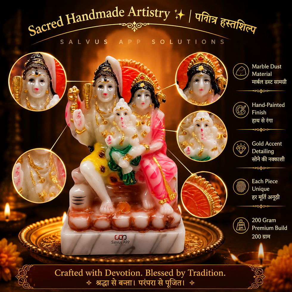 Thumbnail: Marble Dust Shiv, Parvati & Ganesh Murti (5.5 Inch)