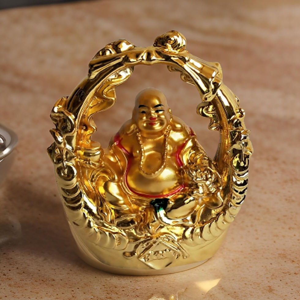 Thumbnail: Salvus APP SOLUTIONS Marble Feng Shui Laughing Buddha Statue (Golden, 3.5 Inch)