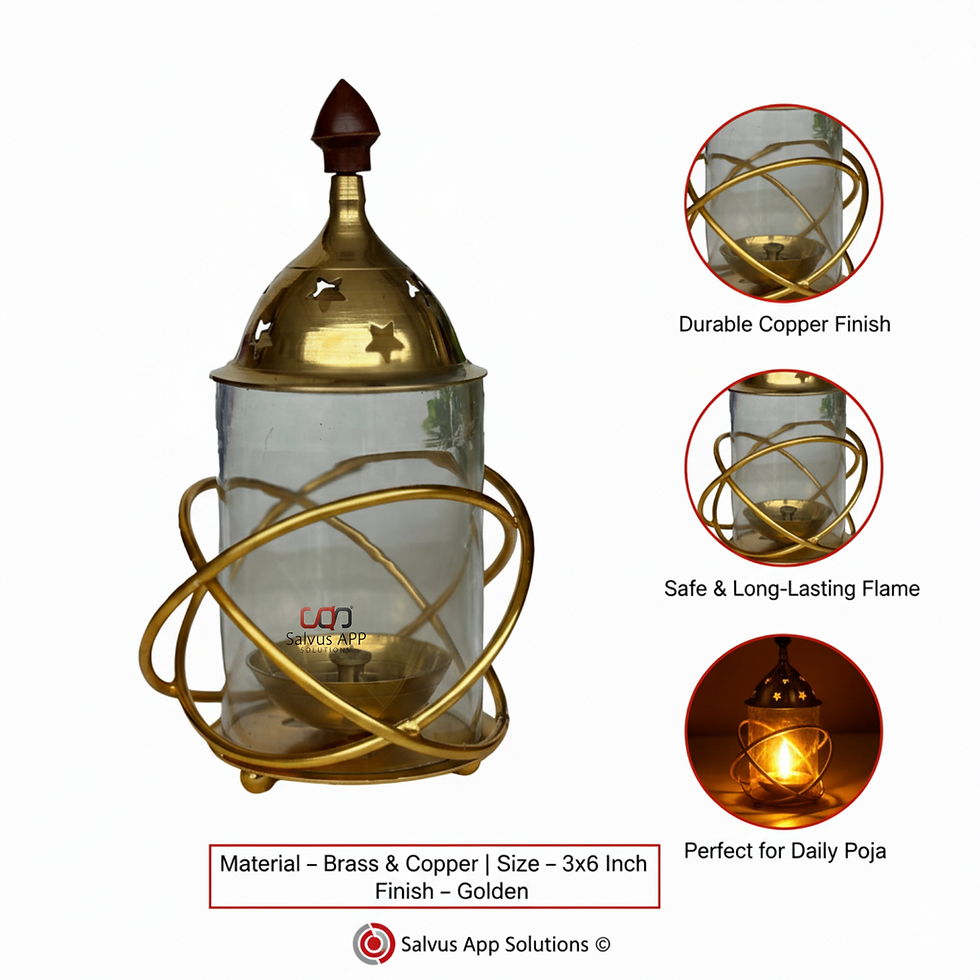 Thumbnail: Salvus APP SOLUTIONS Akhand Brass Diya with Ring Chimney/Glass Cover (6 Inch)
