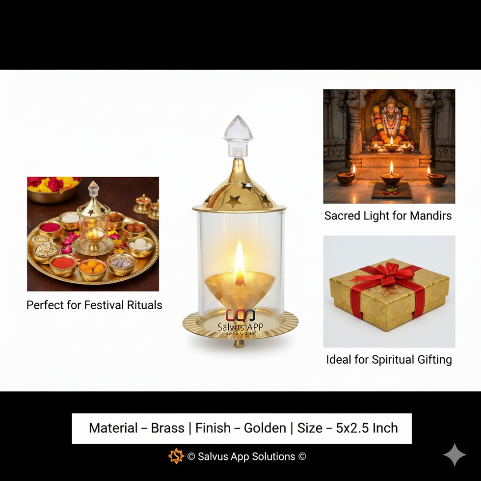 Thumbnail: Salvus APP SOLUTIONS Akhand Brass Diya/Deepak with Chimney/Glass Cover(2.5x5 In)
