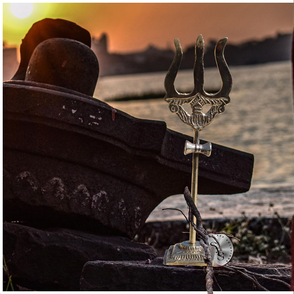Thumbnail: Salvus APP SOLUTIONS Brass Trishul with Damru for Lord Shiva (Gold_2x5.5 inch)