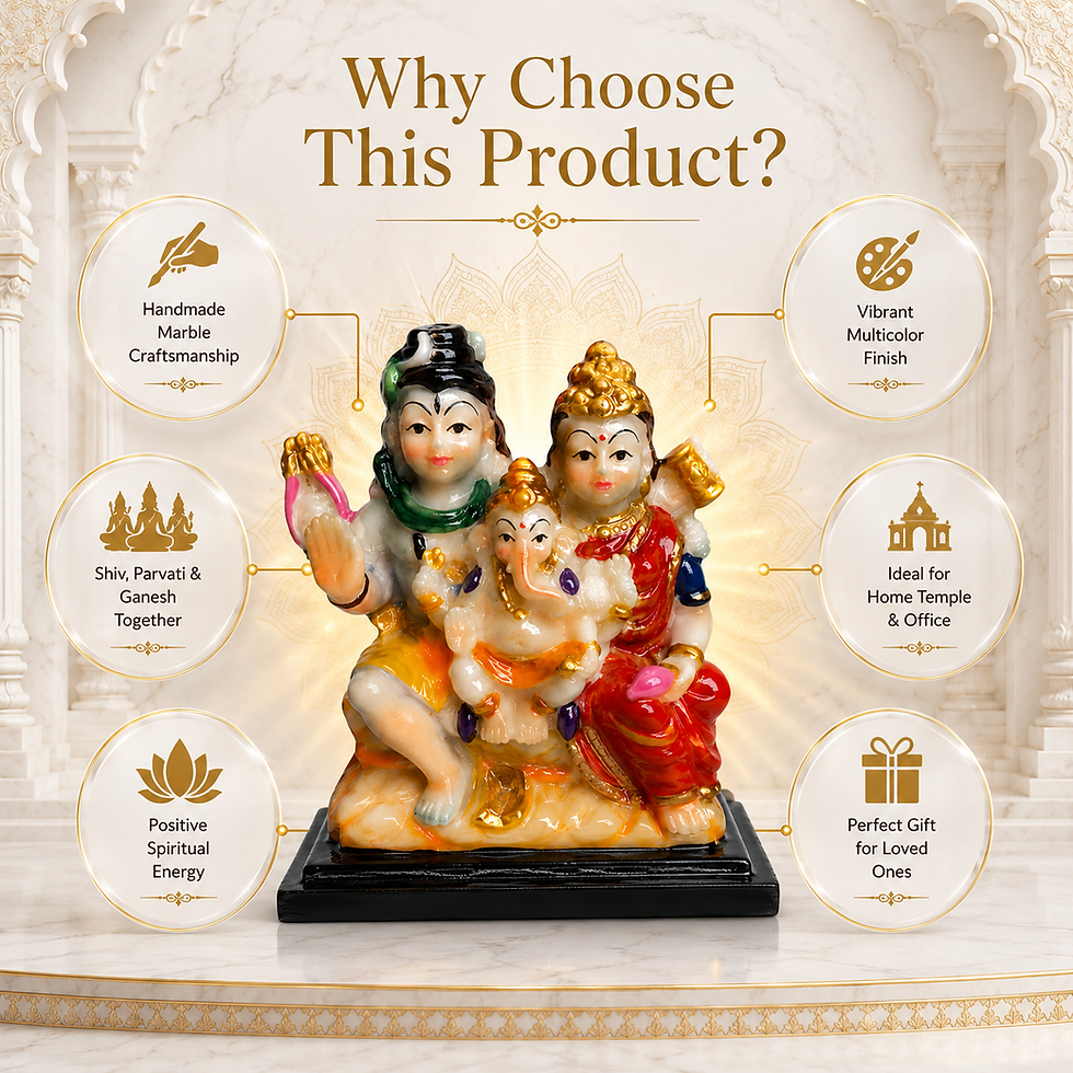 Thumbnail: Marble Shiv Parivar (Shiva, Parvati & Ganesh) idol (4 Inch)